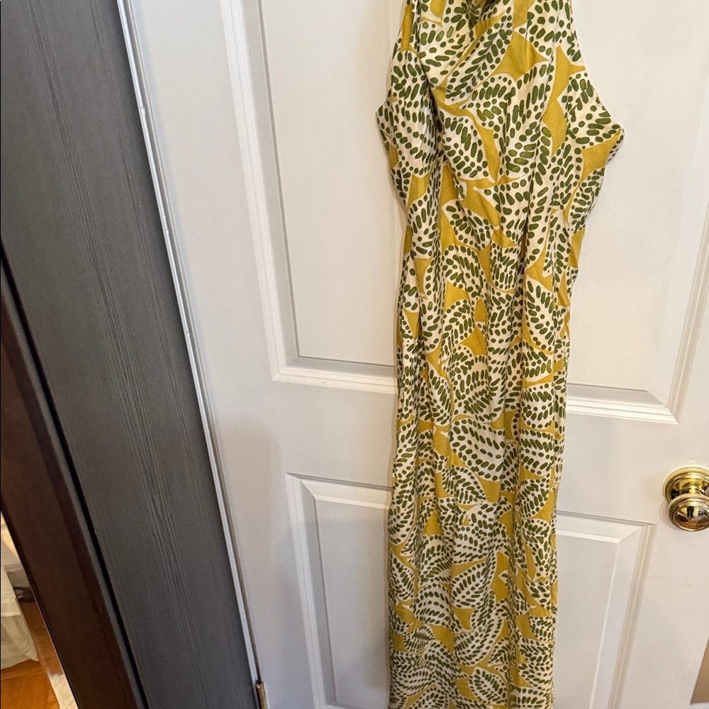 Yellow and Green Leaf Print Dress